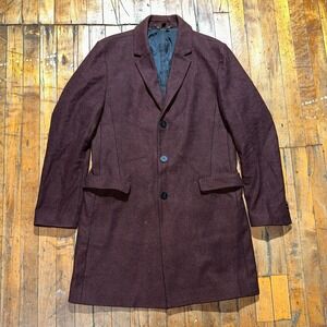 HUGO BOSS Long Coat Men's Size‎ 38R Burgundy Lined Single-Breasted Three Button